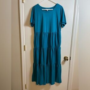 Woman Within NWOT Teal Short Sleeve Tiered Casual Dress size 16-18